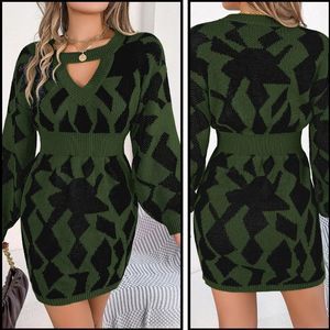 Green And Black Cutout Long Sleeve Sweater Dress